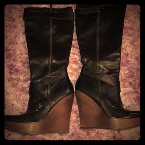 Platform black leather boots ALDO